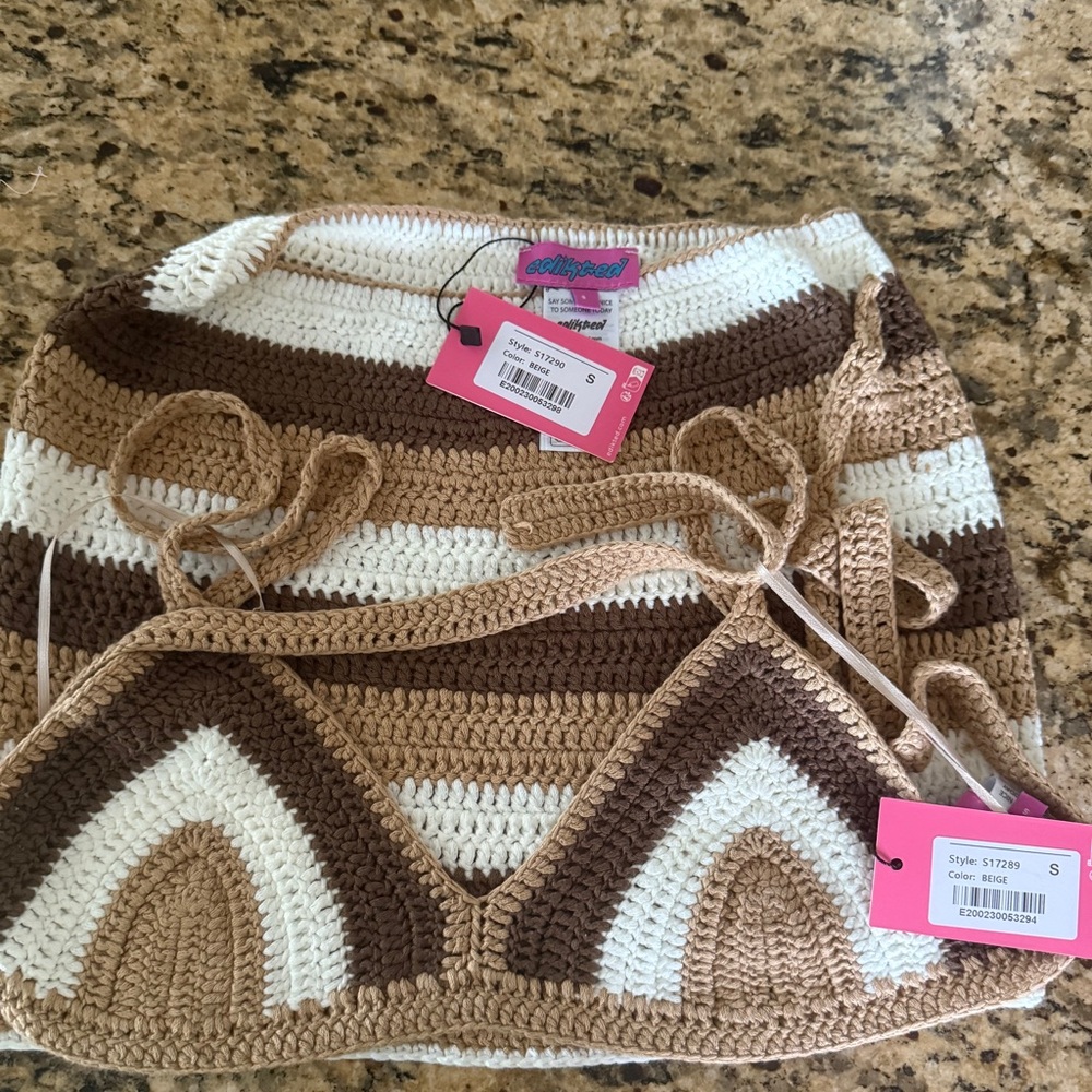 Edikted Brown and White Crochet Set